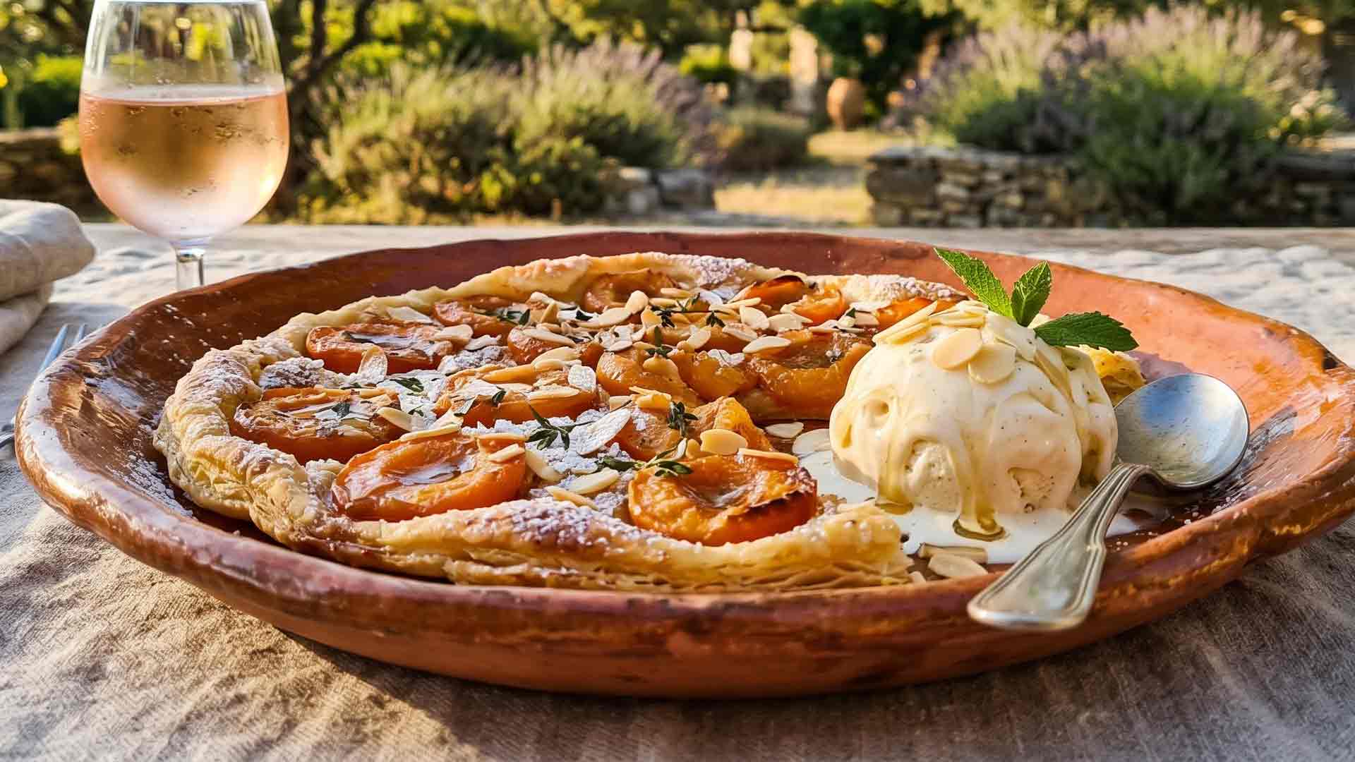 Tarte fine aux abricots et amandes, glace au miel Image