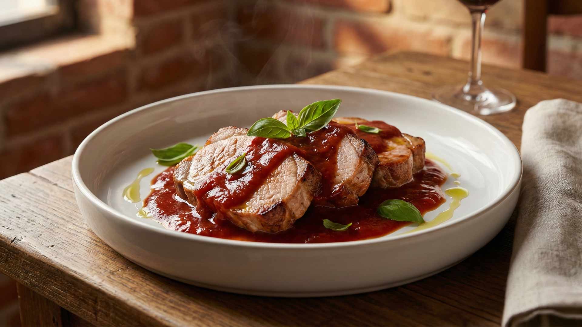 Tranches de porc sauce au vin et à la tomate