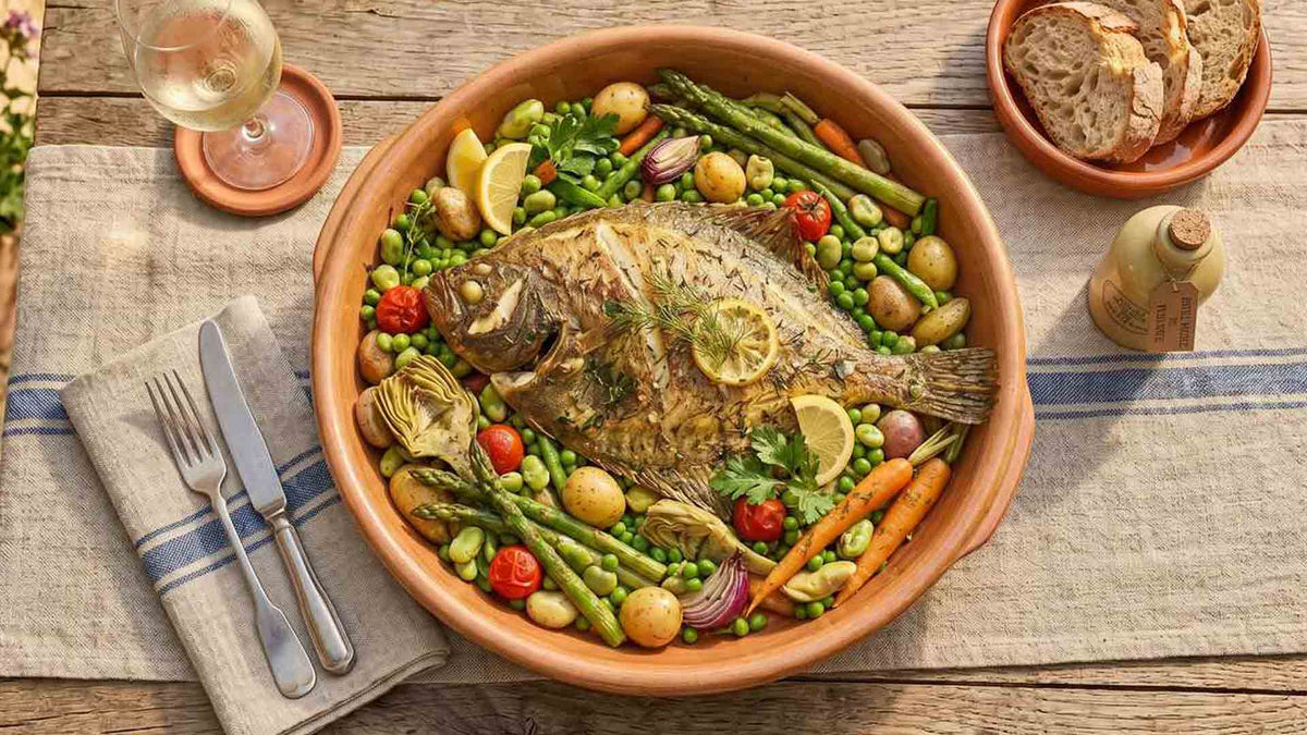 Turbot rôti aux légumes printaniers Image