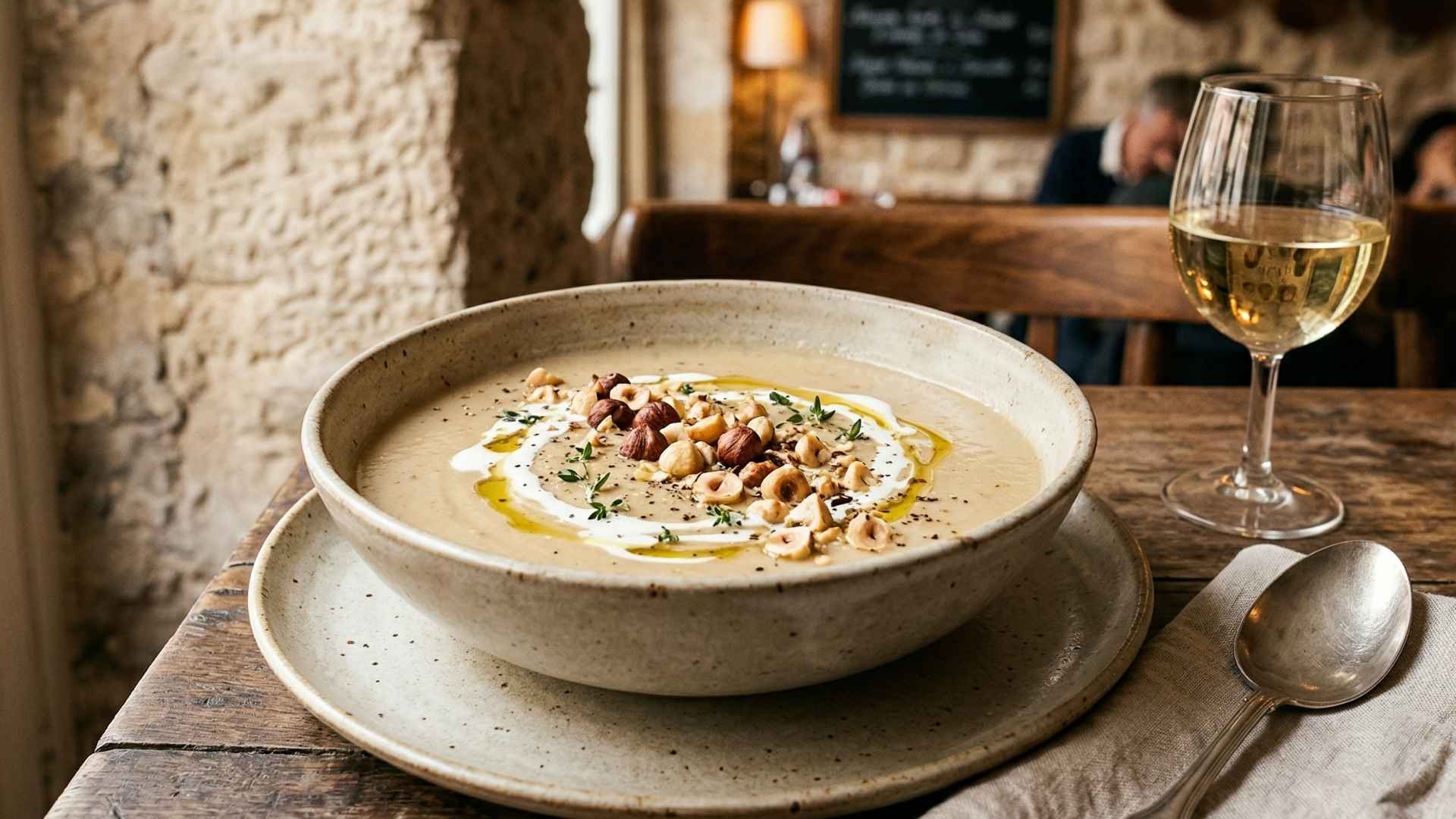 Velouté de topinambour à la crème et noisettes torréfiées Image