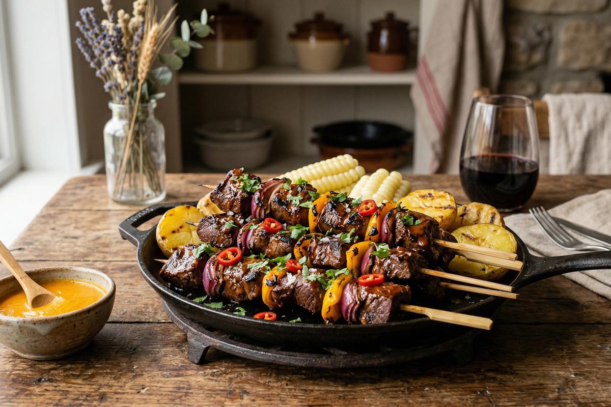 Anticuchos péruviens de cœur de bœuf au piment