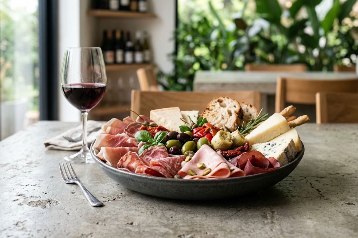 Antipasti italiens aux charcuteries et fromages affinés