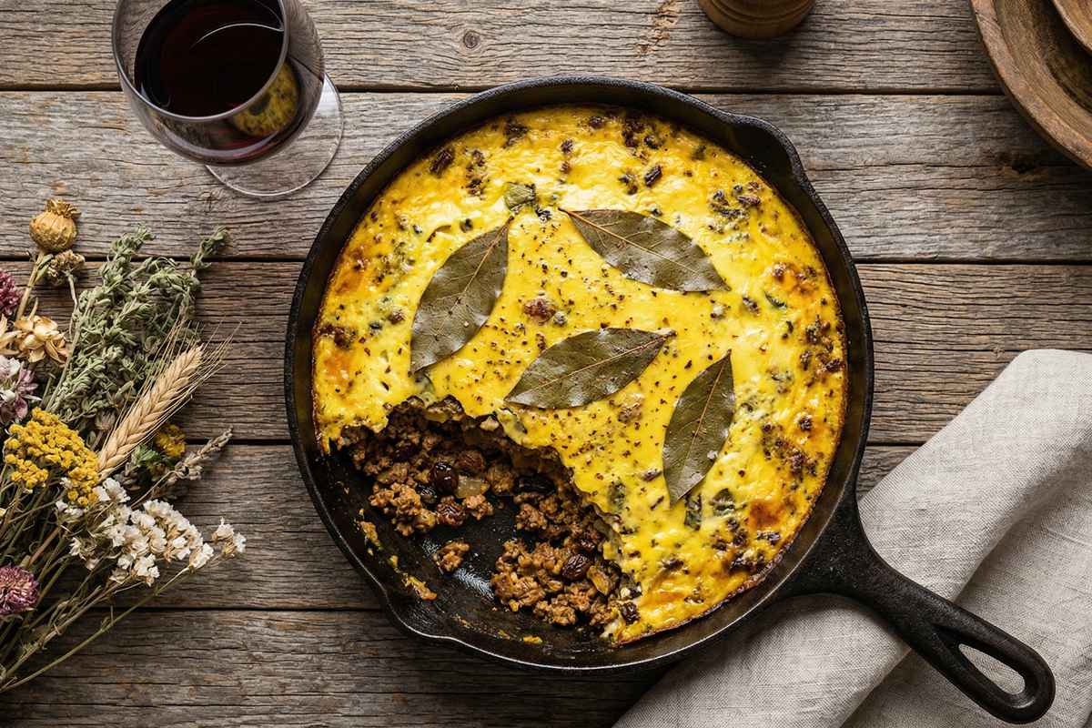 Bobotie sud-africain épicé à la viande et raisins secs