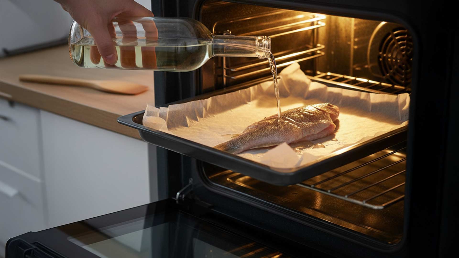 Filet de perche au vin blanc au four Image