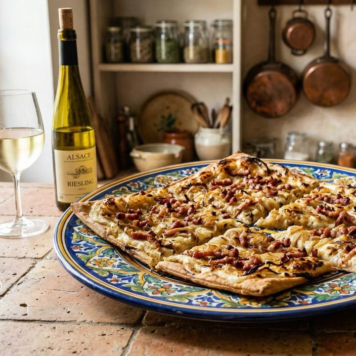 Tarte flambée alsacienne aux oignons et lardons