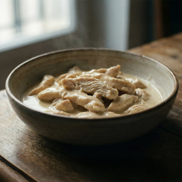 Emincé de poulet à la crème et au vin blanc
