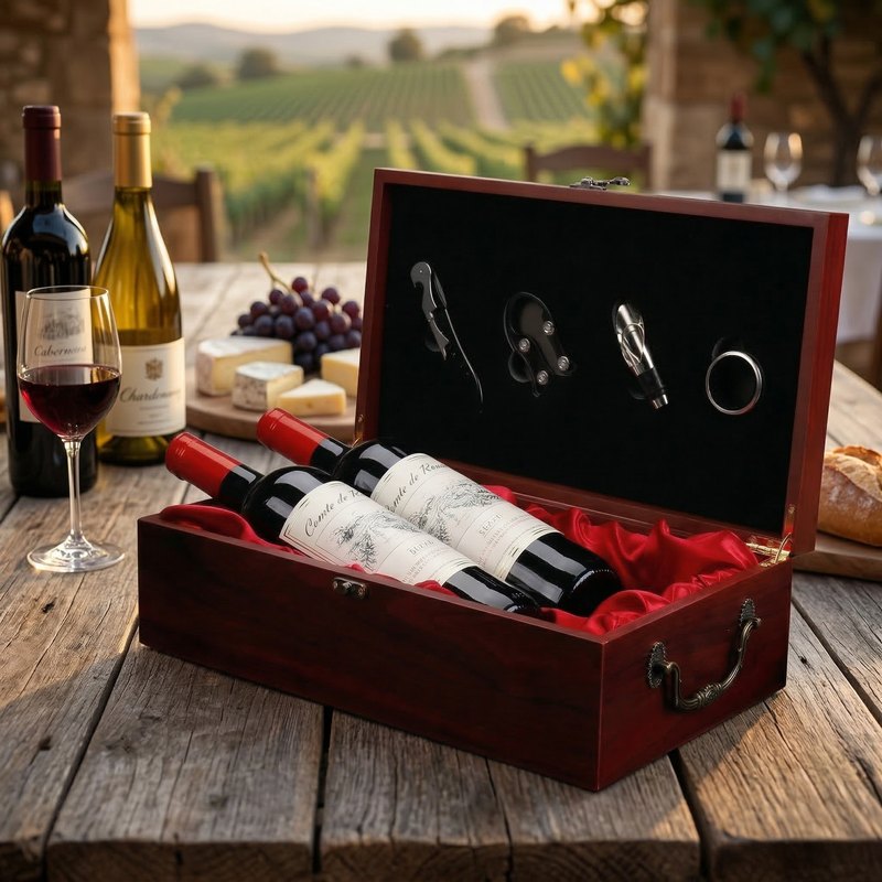 Boite en bois bouteille de vin décor