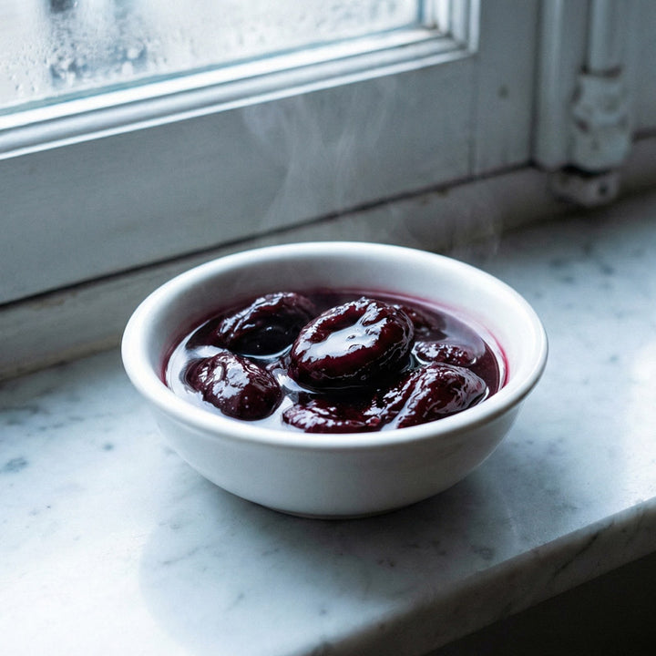 Pruneaux au vin et à la crème de cassis