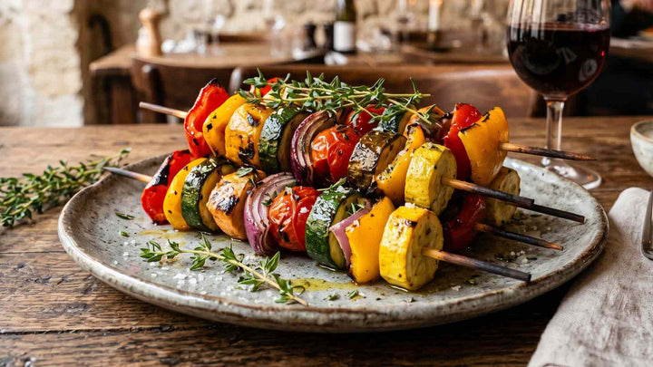 Brochettes de légumes grillés au thym frais