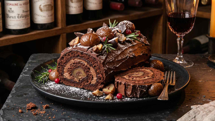 Bûche au chocolat et marrons glacés