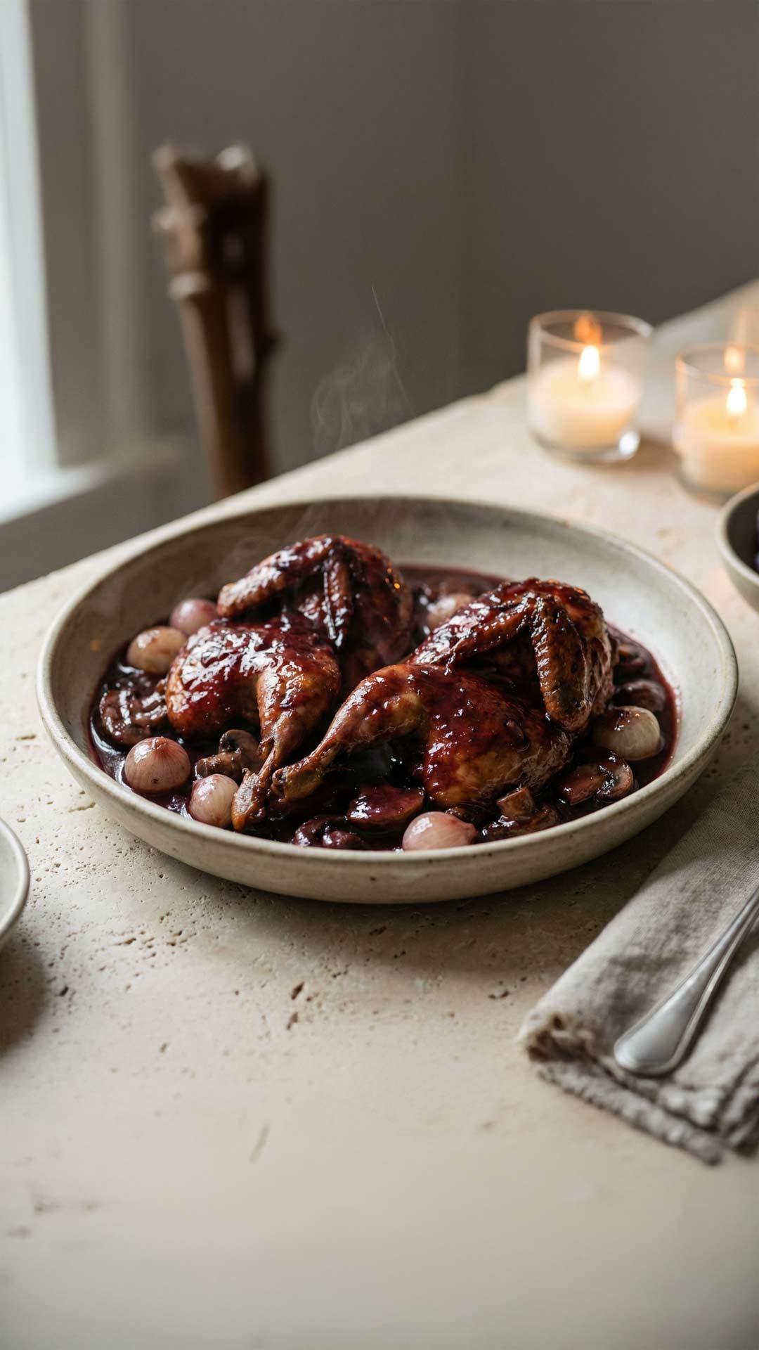 Caille au vin rouge mobile
