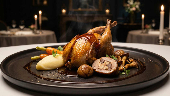 Caille farcie au foie gras et jus de raisin réduit