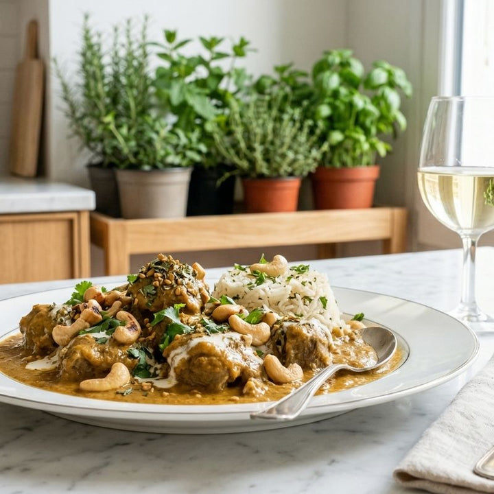 Korma d'agneau onctueux à la crème et noix de cajou