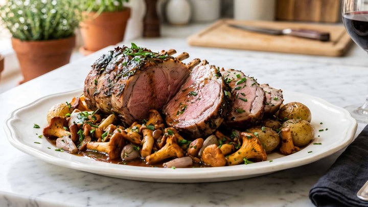 Carré de veau rôti aux girolles et jus réduit