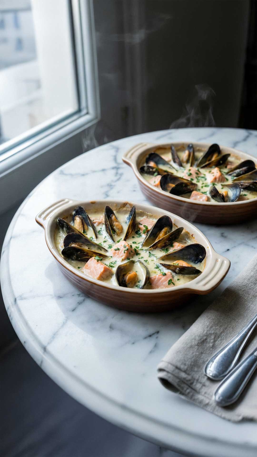 cassolette de moules et saumon mobile