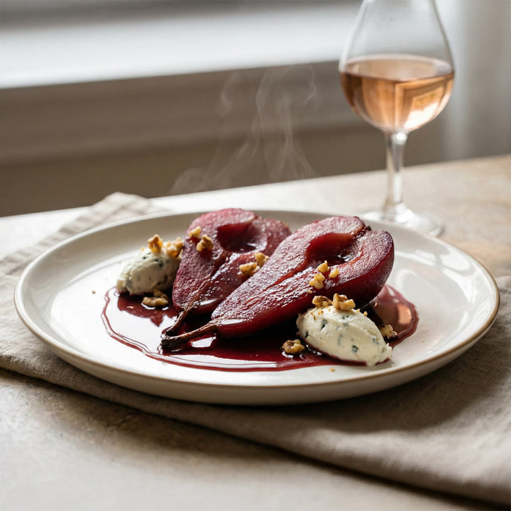 Poires au vin et au Roquefort