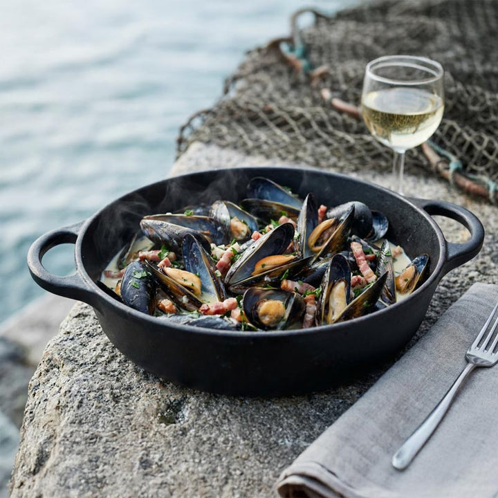 Moules au lard et au vin blanc