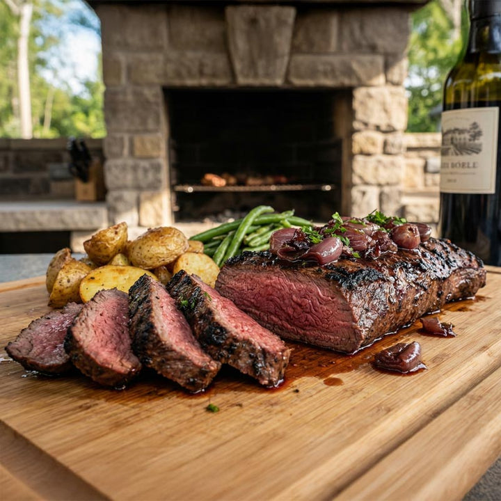 Onglet mariné à l’échalote et vin rouge, grillé au barbecue