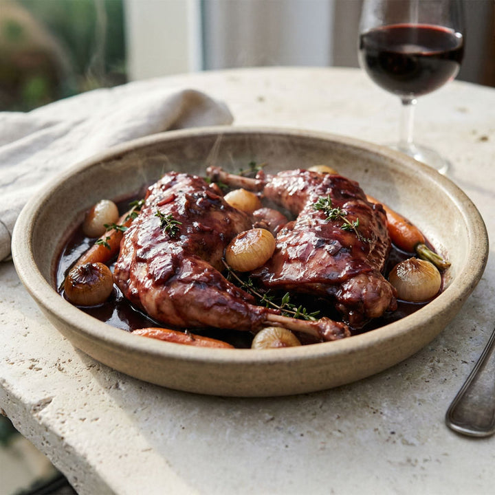 Lapin en cocotte au vin rouge