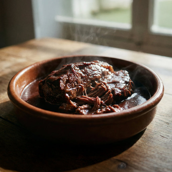 Paleron de bœuf confit au vin rouge