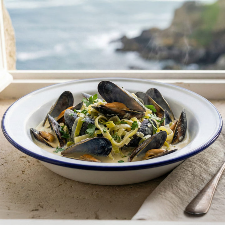 Recette de moules crémeuses aux poireaux et au vin blanc
