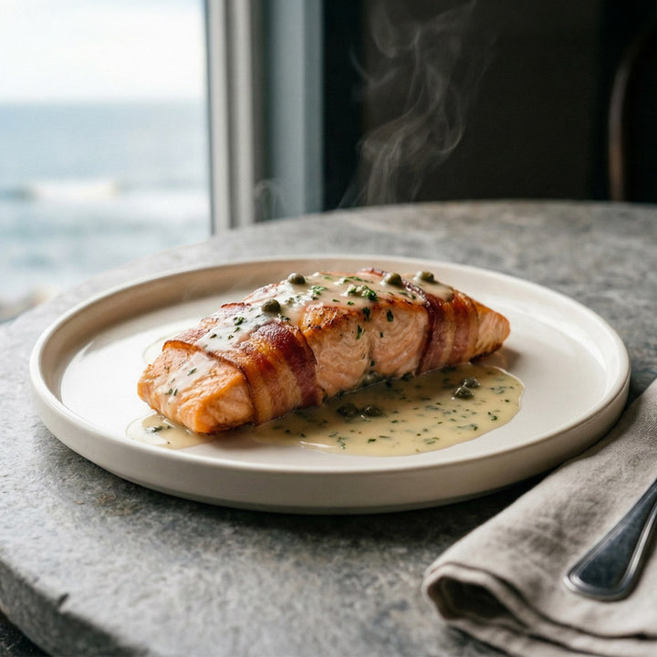 Saumon au bacon et sauce au vin blanc