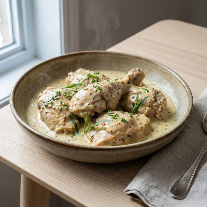 Recette de poulet à la moutarde et au vin blanc