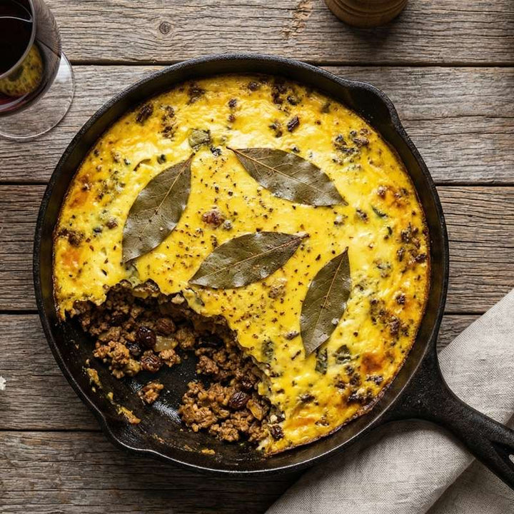 Bobotie sud-africain épicé à la viande et raisins secs