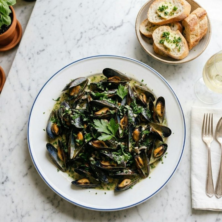 Moules marinières au vin blanc et persil frais