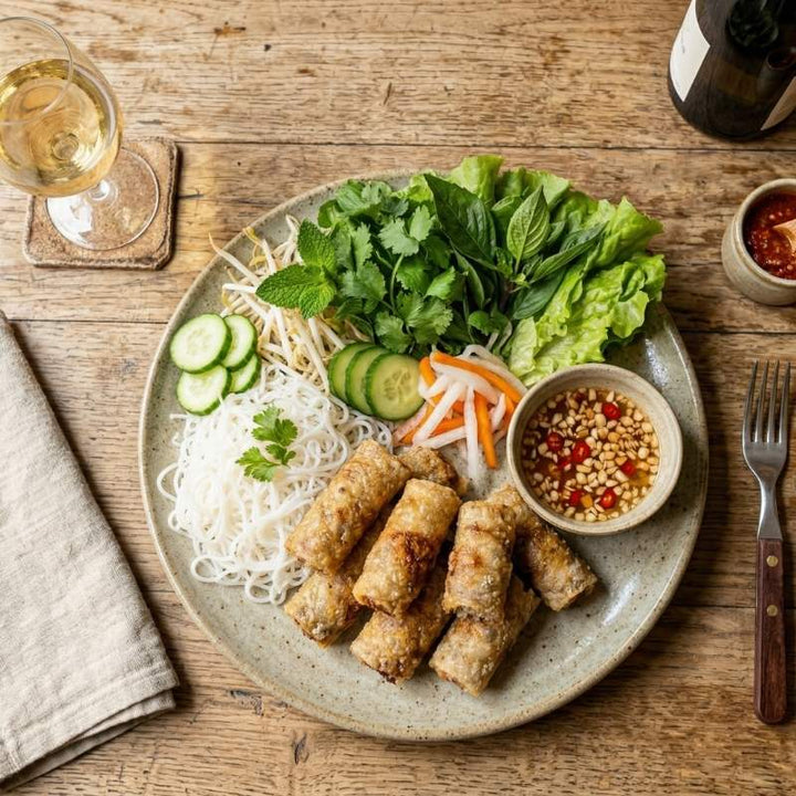 Nems croustillants au porc et vermicelles de riz