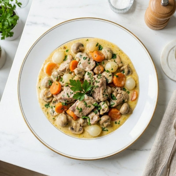 Blanquette de dinde à l'ancienne et petits légumes