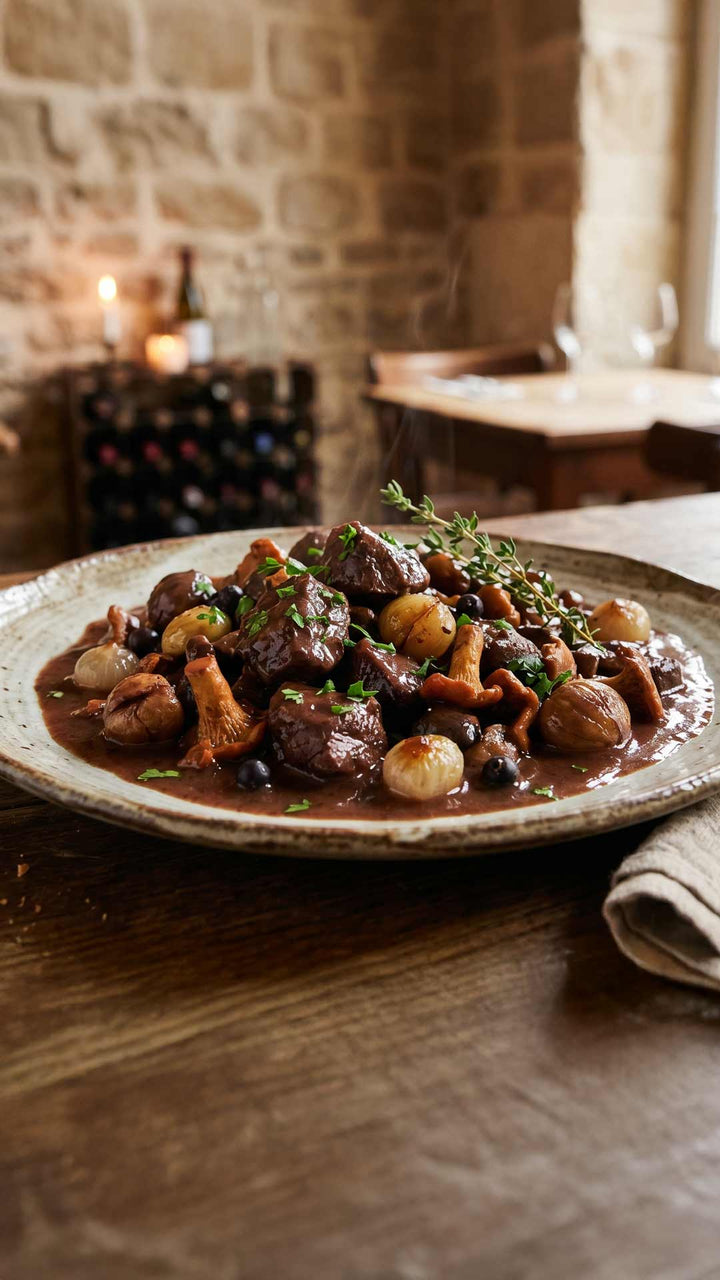 Civet de chevreuil au genièvre et marrons