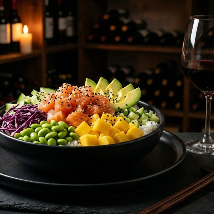 Poke bowl au saumon frais, avocat et mangue