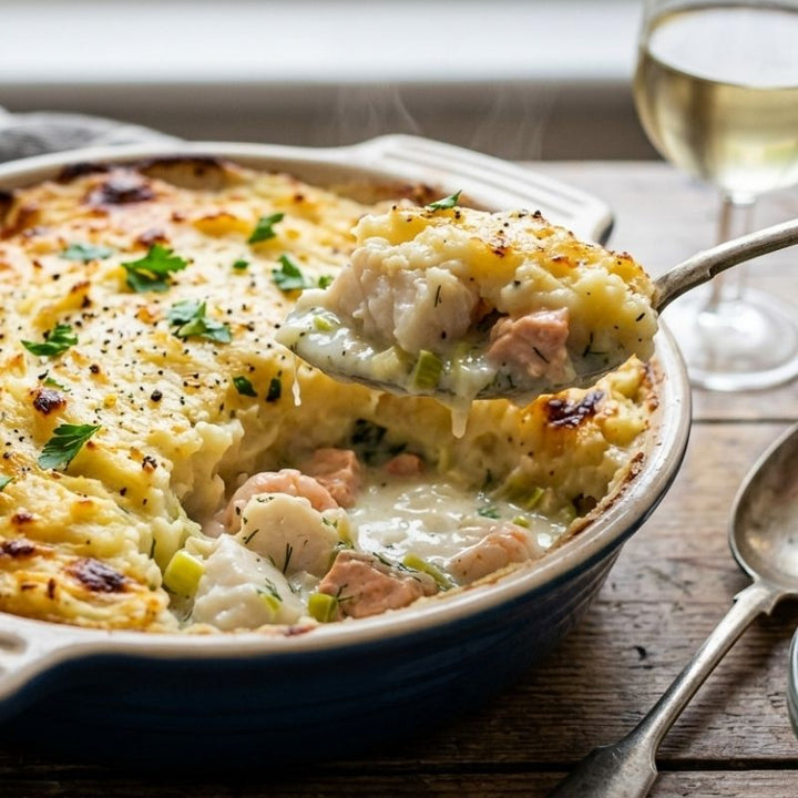 Fish pie britannique à la purée gratinée et poissons