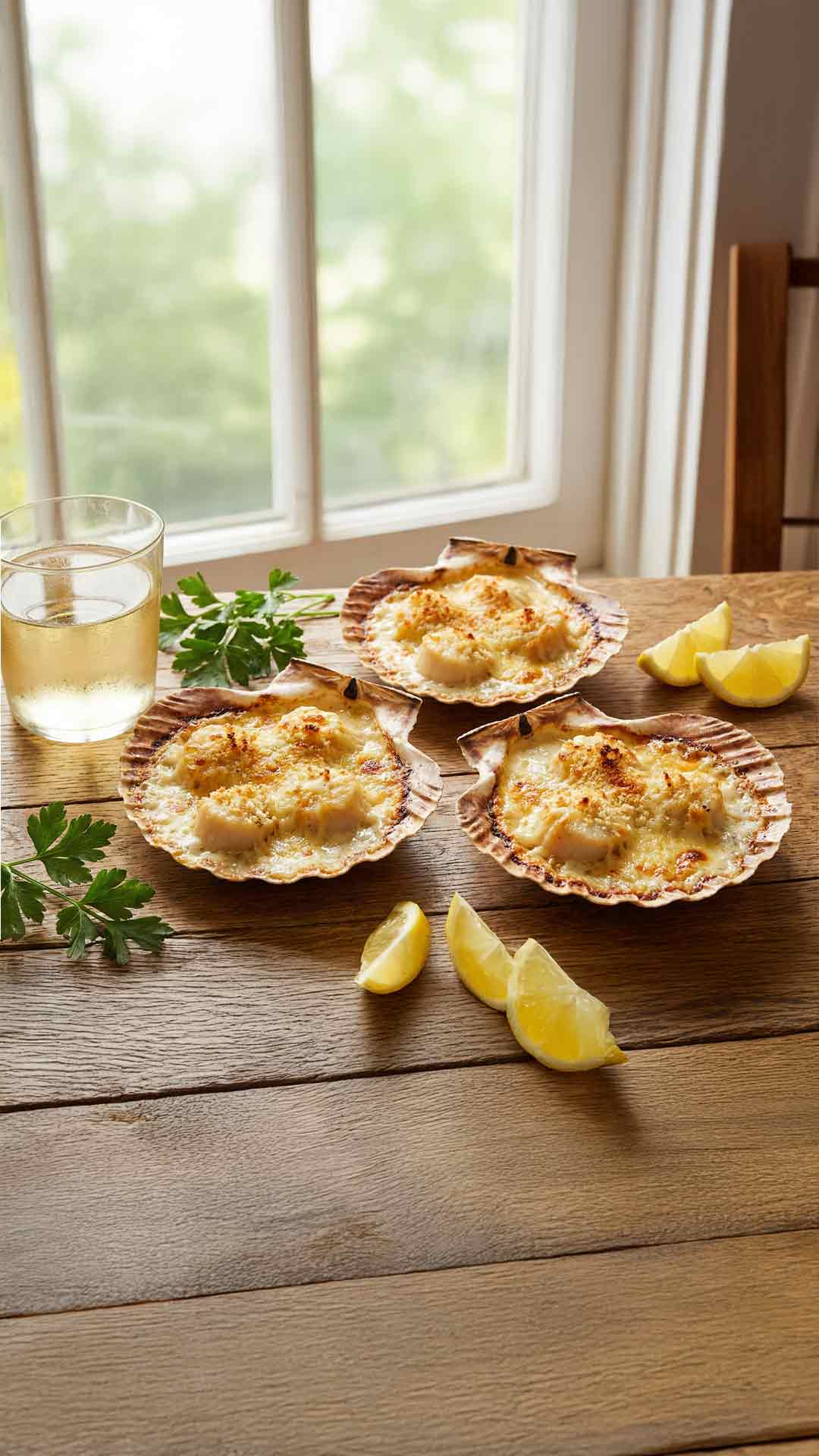 Coquille Saint-Jacques gratinées au vin blanc mobile