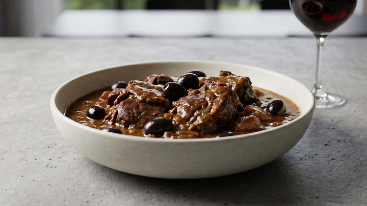 Daube de joue de porc aux olives noires