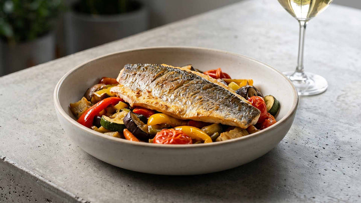 Filet de daurade rôti aux légumes confits