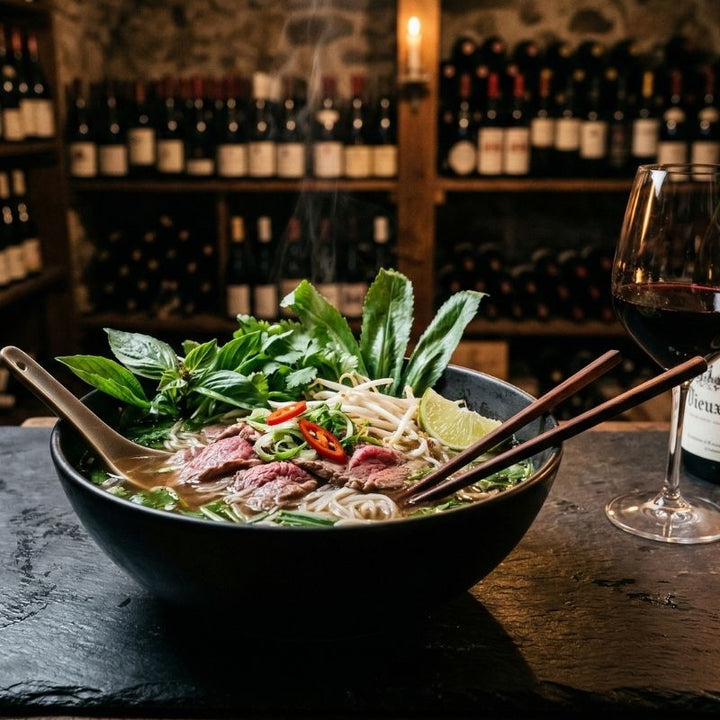 Pho vietnamien au bœuf et herbes fraîches parfumées