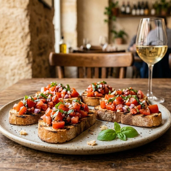 Bruschettas de tomates fraîches et basilic sur pain grillé