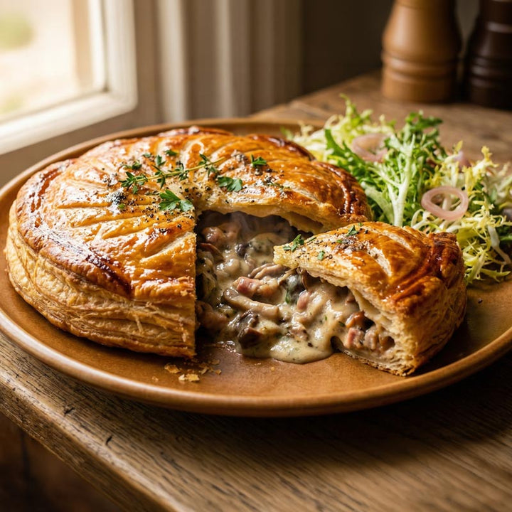 Tourte aux champignons forestiers et lardons