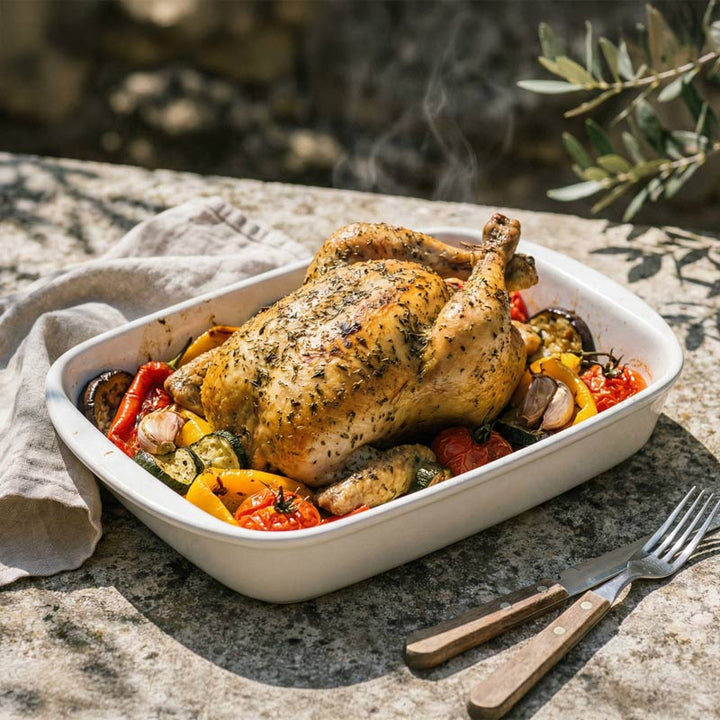 Poulet rôti aux herbes de Provence et légumes du soleil