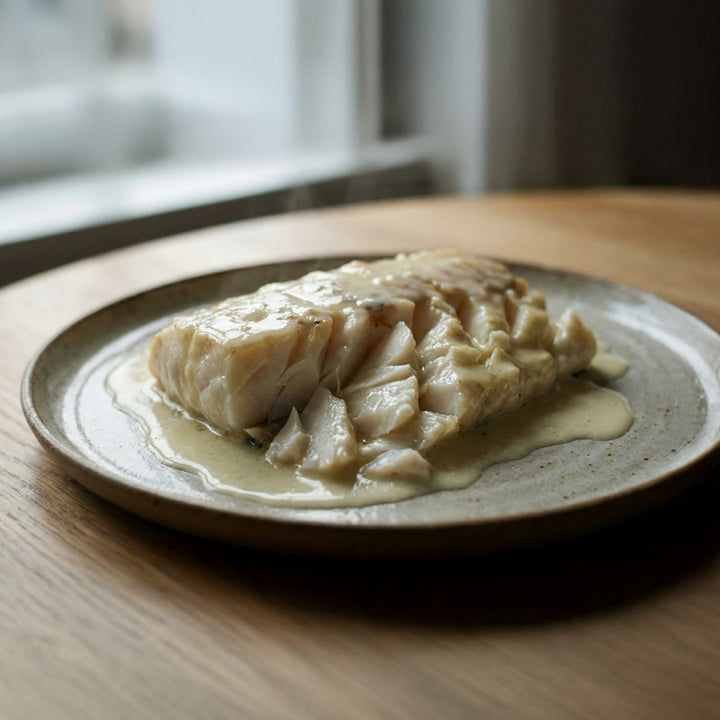 Dos de cabillaud au four au vin blanc et à la crème fraîche