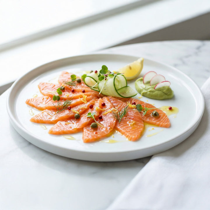 Carpaccio de saumon frais mariné