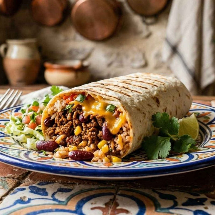 Burrito maison au bœuf épicé et haricots rouges