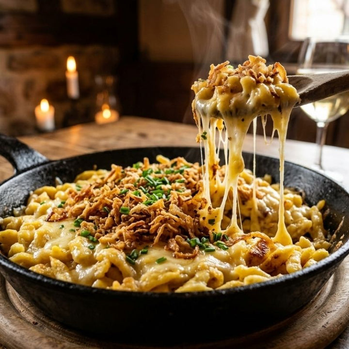 Spätzle alsaciens au fromage fondant et oignons frits