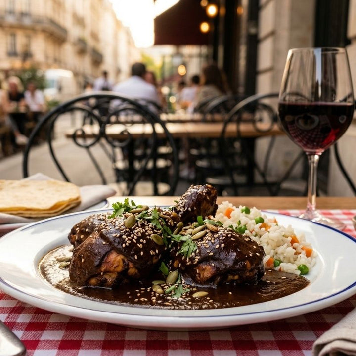 Poulet mole poblano au cacao et piments séchés