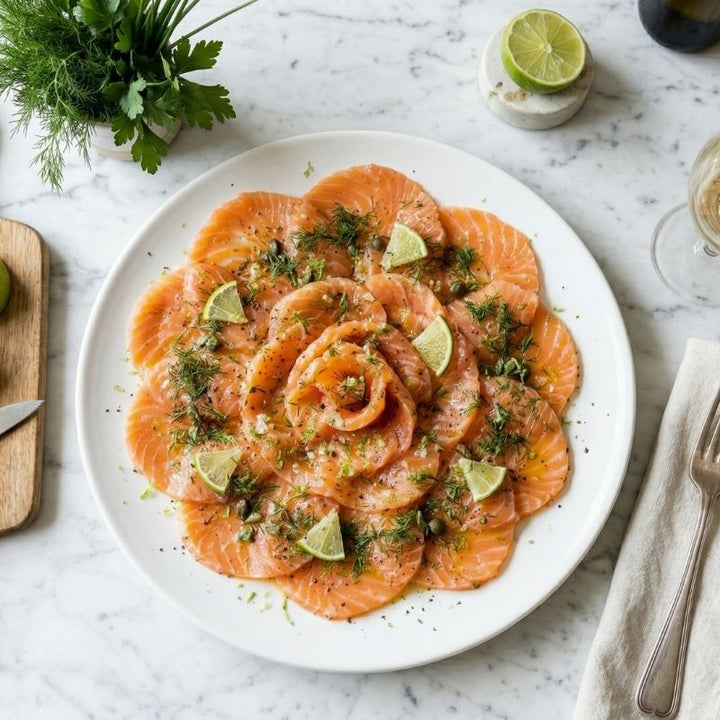 Carpaccio de saumon frais à l'aneth et citron vert