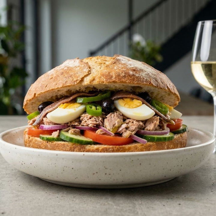 Pan bagnat niçois au thon et crudités fraîches