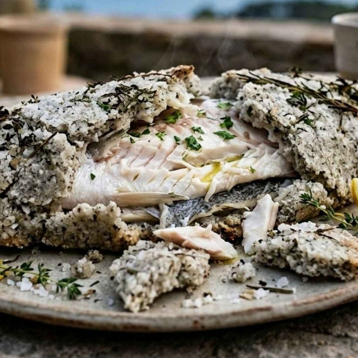 Bar de ligne en croûte de sel aux herbes