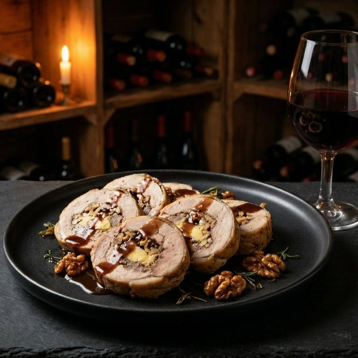 Ballotine de pintade fermière farcie au vieux comté et noix